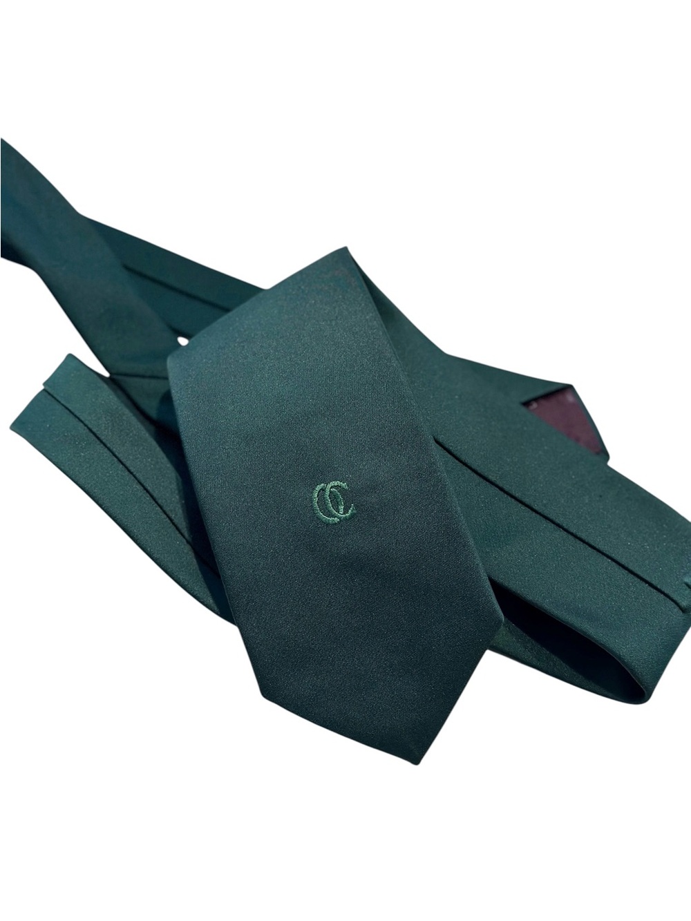 Vintage Oleg Cassini Monogram Logo Men's Necktie Solid Dark Emerald Forest